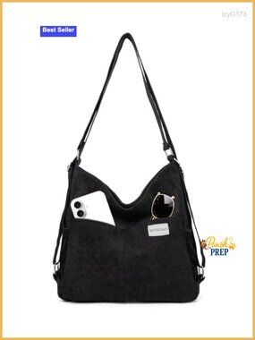 Women's Corduroy Convertible Tote Backpack Crossbody Bag 3-in-1